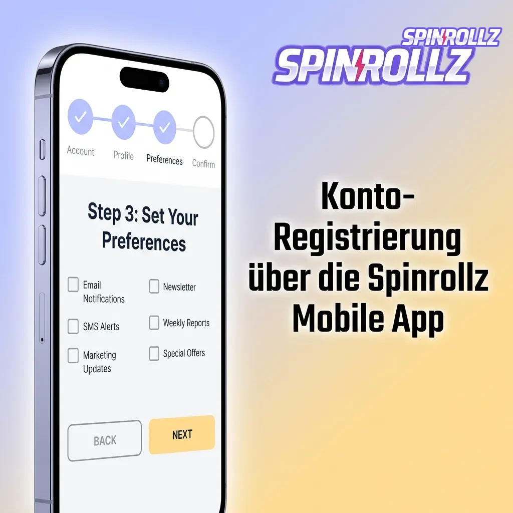 Spinrollz mobile app registration screen showing step-by-step account creation process with form fields