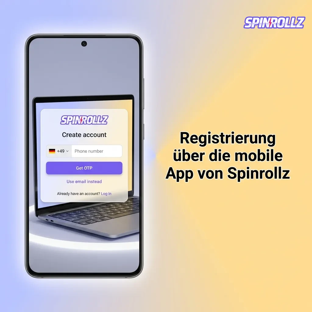 Spinrollz mobile app registration process on smartphone showing step-by-step account creation interface