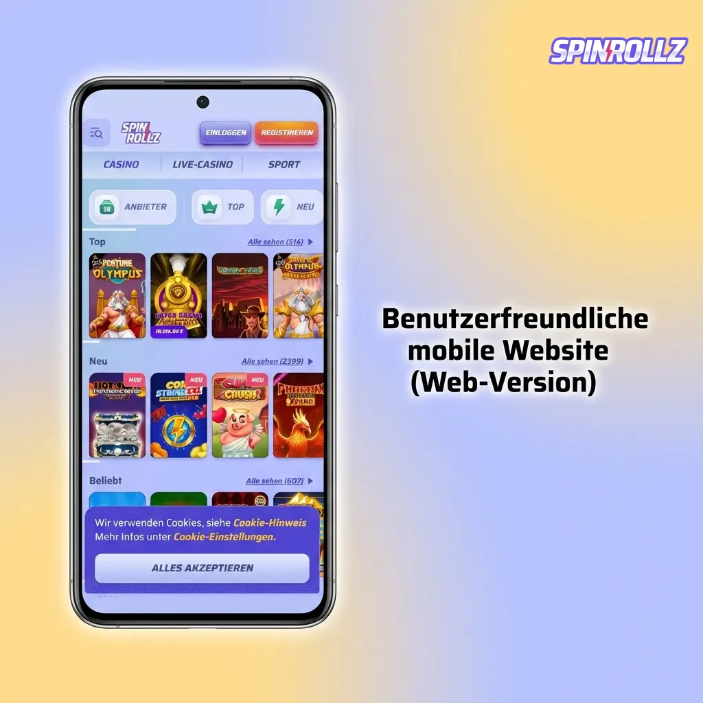 Mobile Website für Casino-Spiele auf Smartphone ohne Download, mit Browser-Zugriff und automatischen Updates