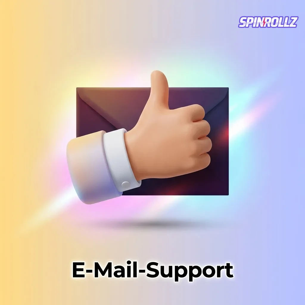 Email support interface showing contact options for complex inquiries, document uploads, and customer service at Spinrollz