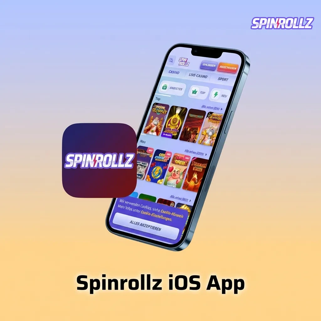 Spinrollz casino app interface displayed on iPhone and iPad devices showing gaming features
