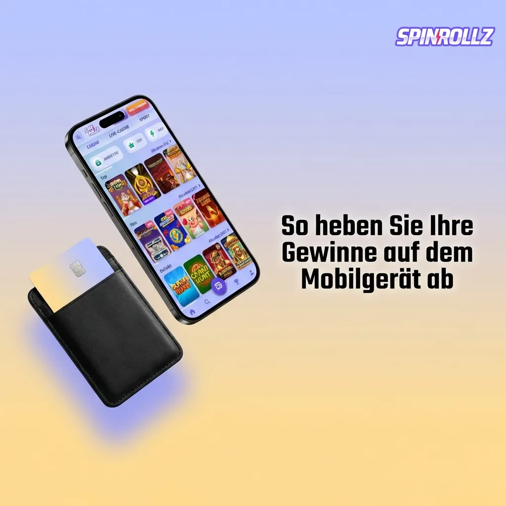 Smartphone showing Spinrollz casino withdrawal page with payment method options and amount entry field