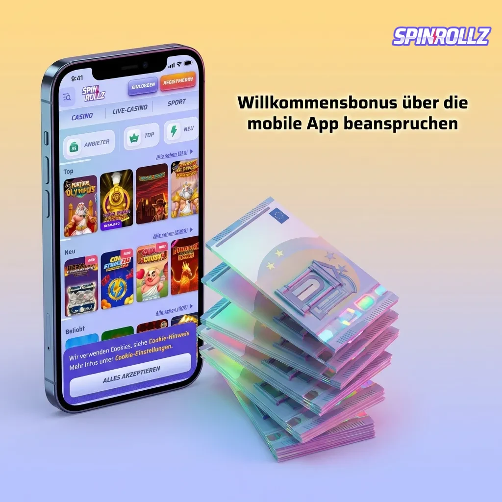 Mobile app welcome bonus activation with registration, deposit, and automatic bonus crediting steps