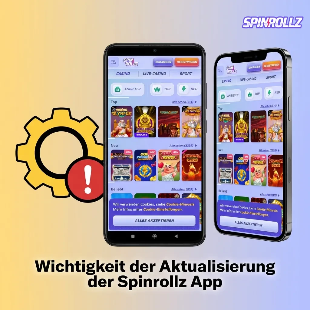 Smartphone zeigt Spinrollz App-Update mit Sicherheits- und Performance-Verbesserungen für Spiele und Wetten