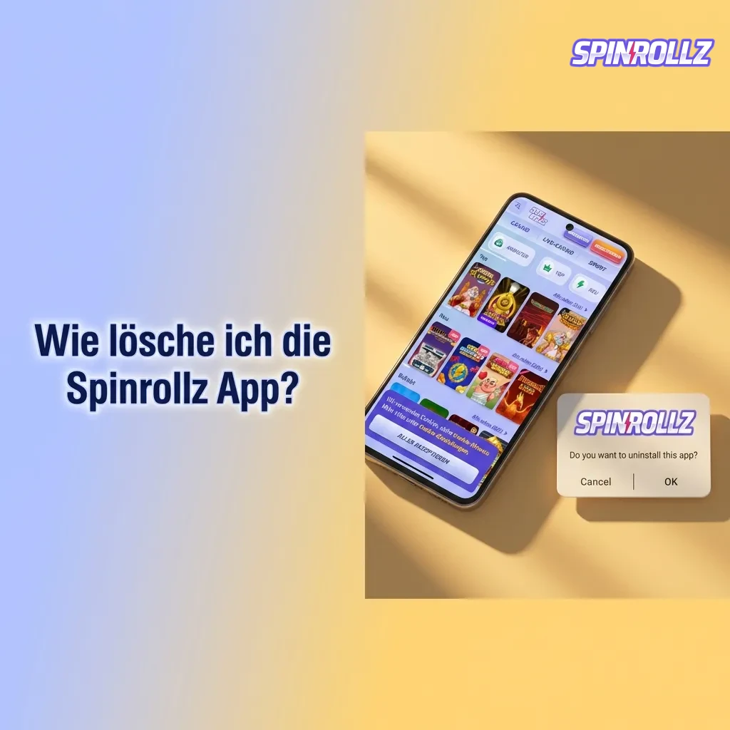 Smartphone screen showing Spinrollz app icon with uninstall menu option highlighted